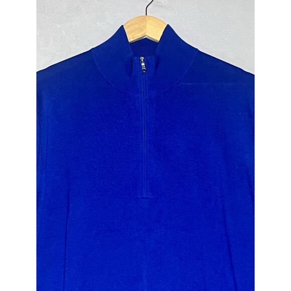 Brooks Brothers Supima Cotton Pullover Sweater Mens Large Blue Mock Neck 1/4 Zip - Picture 3 of 13